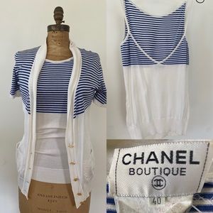 Chanel Vintage 1990s 2Pc striped cotton cardigan set